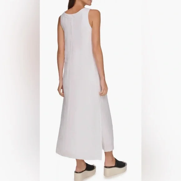DKNY White Sleeveless V-Neck Linen Maxi Dress, size XX-Large, NWT - Picture 3 of 9